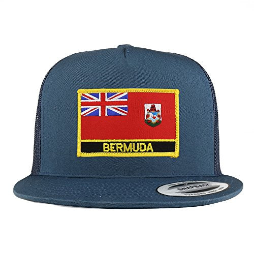 Trendy Apparel Shop Bermuda Flag 5 Panel Flatbill Trucker Mesh Snapback Cap