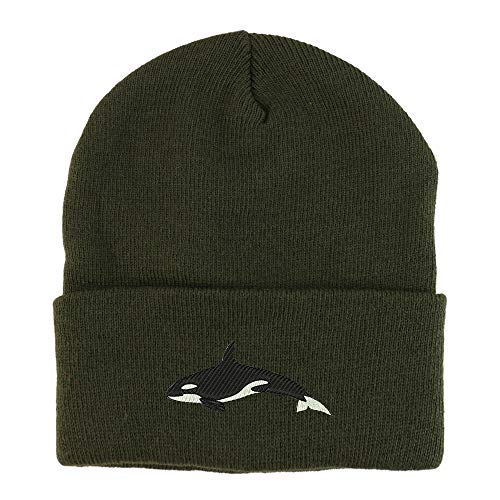 Trendy Apparel Shop Orca Killer Whale Embroidered Winter Long Cuff Beanie