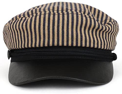 Trendy Apparel Shop Greek Sailor Fisherman Stripe Crown Baker Boy Hat with Rope Band