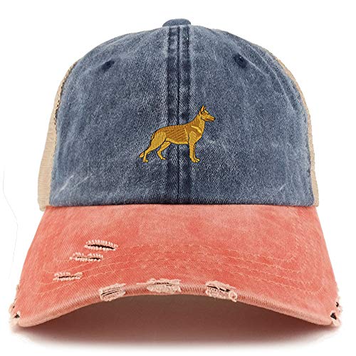 Trendy Apparel Shop German Shepherd Dog Embroidered Frayed Bill Trucker Mesh Back Cap