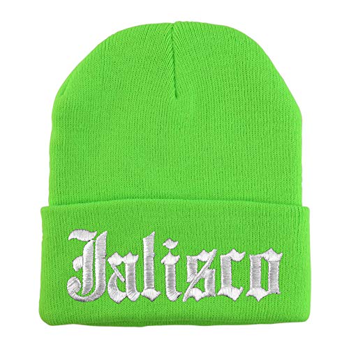 Trendy Apparel Shop Old English Jalisco White Embroidered Acrylic Knit Beanie Cap