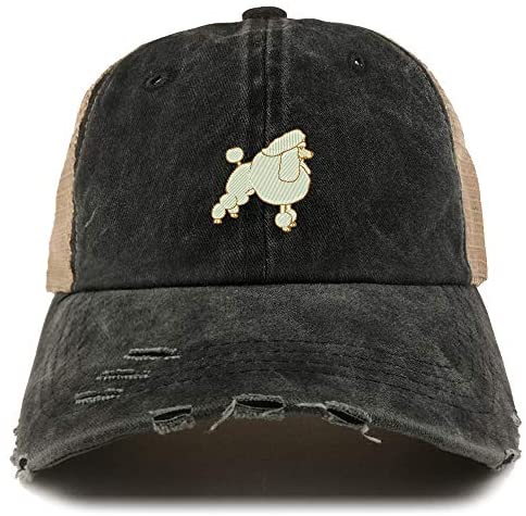 Trendy Apparel Shop Poodle Dog Embroidered Frayed Bill Trucker Mesh Back Cap