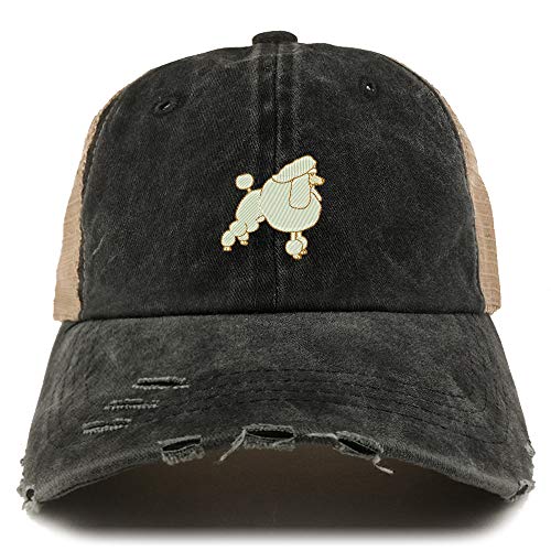 Trendy Apparel Shop Poodle Dog Embroidered Frayed Bill Trucker Mesh Back Cap