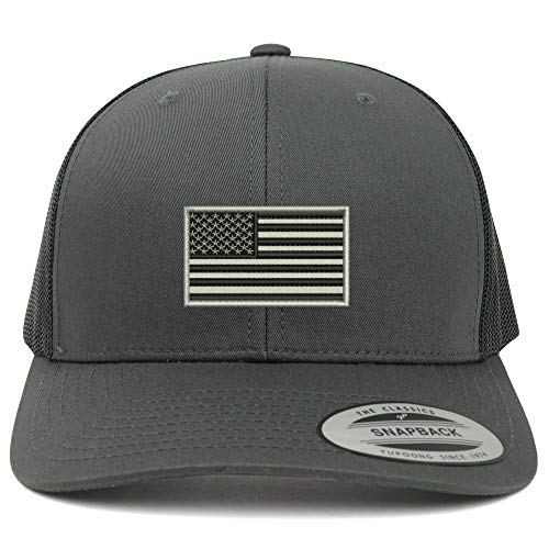Trendy Apparel Shop Flexfit XXL USA Grey Flag Embroidered Retro Trucker Mesh Cap