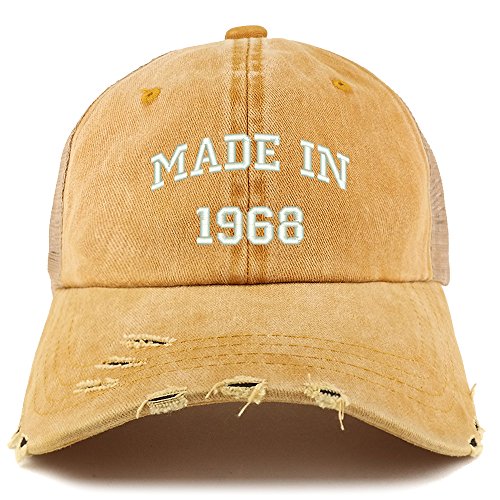 Trendy Apparel Shop Made in 1968 Text 51st Birthday Embroider Frayed Mesh Cap