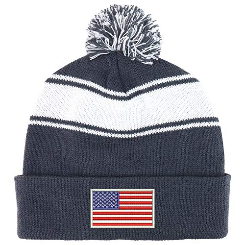 Trendy Apparel Shop White American Flag Two Tone Pom Striped Long Beanie Hat