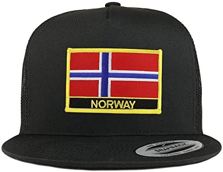 Trendy Apparel Shop Norway Flag 5 Panel Flatbill Trucker Mesh Snapback Cap