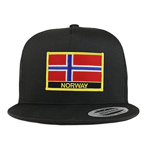 Trendy Apparel Shop Norway Flag 5 Panel Flatbill Trucker Mesh Snapback Cap