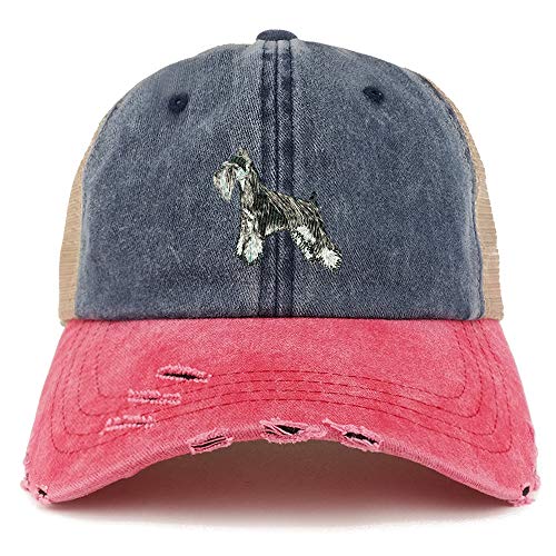 Trendy Apparel Shop Miniature Schnauzer Dog Embroidered Frayed Bill Trucker Mesh Back Cap