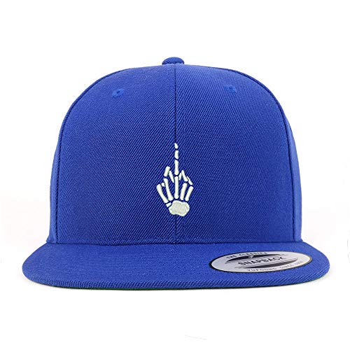 Trendy Apparel Shop Skeleton Middle Finger Embroidered Flat Bill Snapback Cap