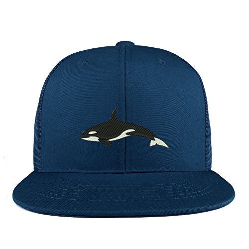 Trendy Apparel Shop Orca Killer Whale Embroidered Cotton Flat Bill Mesh Back Trucker Cap