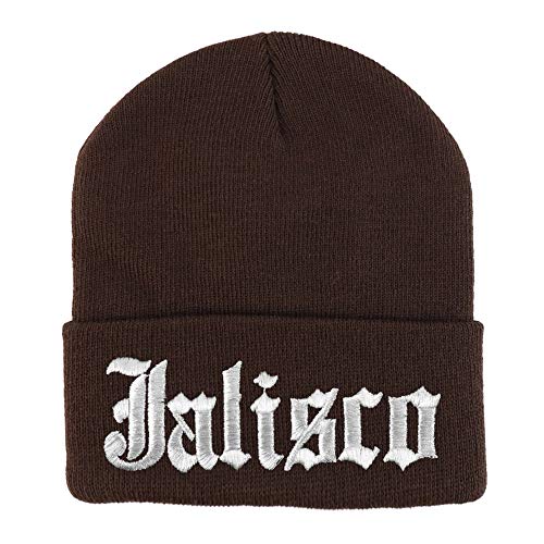Trendy Apparel Shop Old English Jalisco White Embroidered Acrylic Knit Beanie Cap