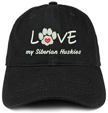 Trendy Apparel Shop I Love My Siberian Huskies Embroidered Soft Crown 100% Brushed Cotton Cap