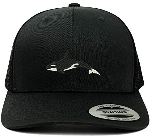 Trendy Apparel Shop Flexfit XXL Orca Killer Whale Embroidered Retro Trucker Mesh Cap