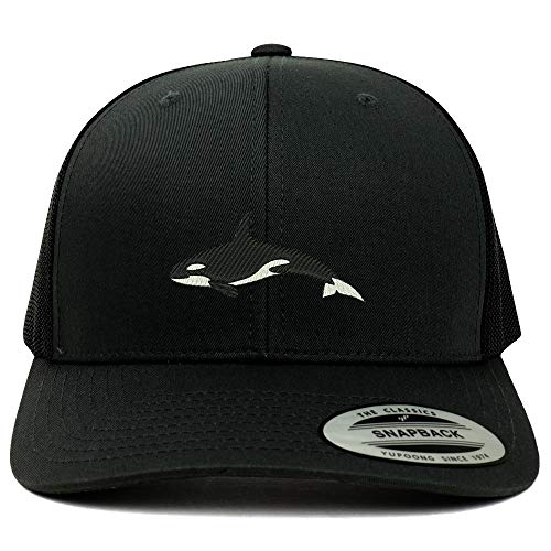 Trendy Apparel Shop Flexfit XXL Orca Killer Whale Embroidered Retro Trucker Mesh Cap