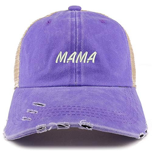 Trendy Apparel Shop Mama Embroidered Washed Front Mesh Back Frayed Bill Cap