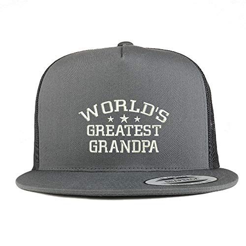 Trendy Apparel Shop Flexfit World's Greatest Grandpa Embroidered 5 Panel Flatbill Snapback Mesh Cap