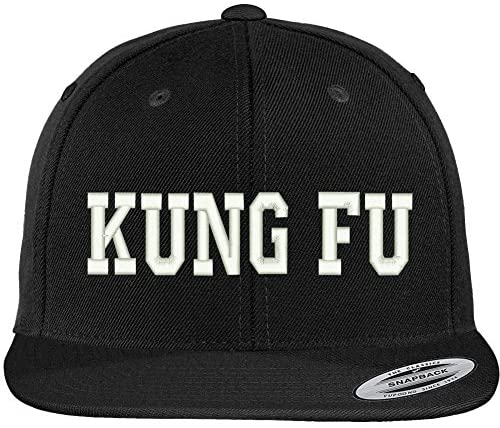 Trendy Apparel Shop Kung Fu Embroidered Flat Bill Adjustable Snapback Cap