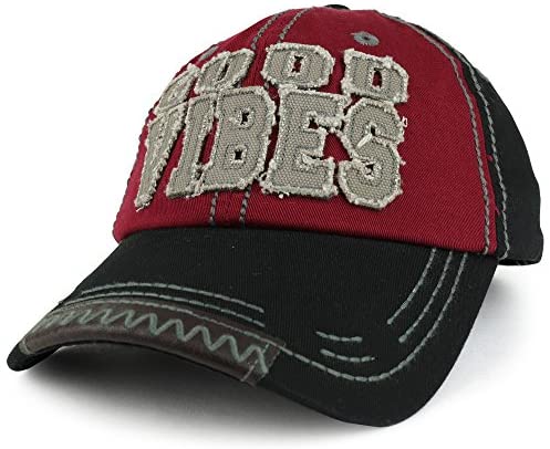 Trendy Apparel Shop Good Vibes 3D Letter Embroidered Two Tone Unstructured Baseball Cap