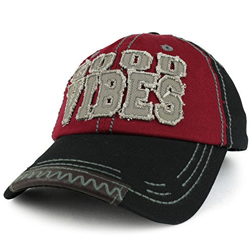 Trendy Apparel Shop Good Vibes 3D Letter Embroidered Two Tone Unstructured Baseball Cap