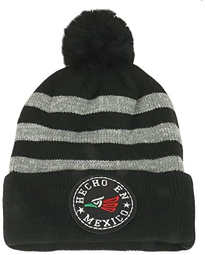 Trendy Apparel Shop Hecho EN Mexico Cara Cara Eagle Embroidered Winter Pom Pom Beanie