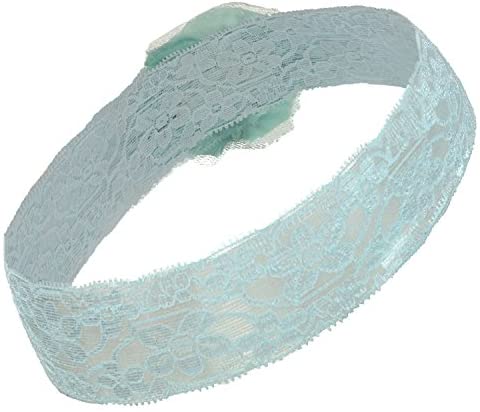 Trendy Apparel Shop Infant Girl's Soft Lace Stretchy Headband with Chiffon Flower 2 Pack - BLUE