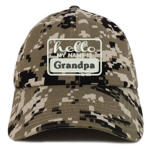 Trendy Apparel Shop Hello My Name is Grandpa Soft Crown 100% Brushed Cotton Cap
