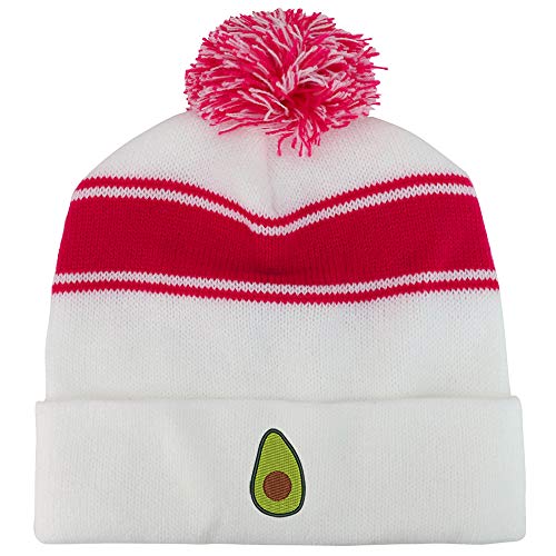 Trendy Apparel Shop Avocado Embroidered Two Tone Pom Striped Long Beanie Hat