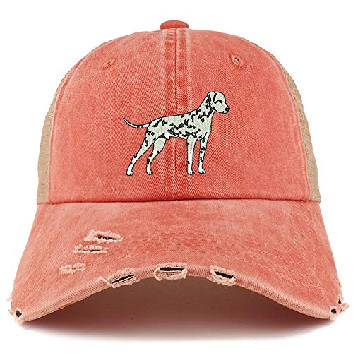 Trendy Apparel Shop Dalmatian Dog Embroidered Frayed Bill Trucker Mesh Back Cap