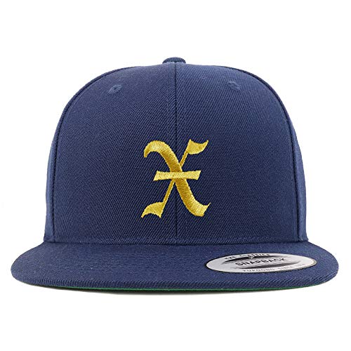 Trendy Apparel Shop Old English Gold X Embroidered Snapback Flatbill Baseball Cap