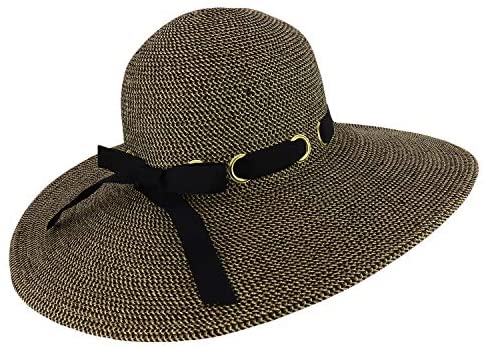 Trendy Apparel Shop UPF 50+ Paper Braid Flat Brim Ribbon Gromet Tie Sun Hat