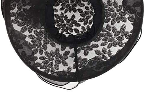 Trendy Apparel Shop Glitter Leaves Pattern Ruffled Brim Fashion Organza Hat
