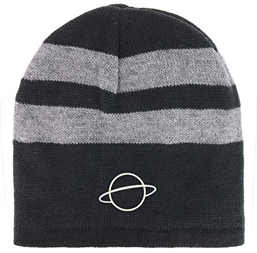 Trendy Apparel Shop Planet Embroidered Fleece Lined Striped Short Beanie