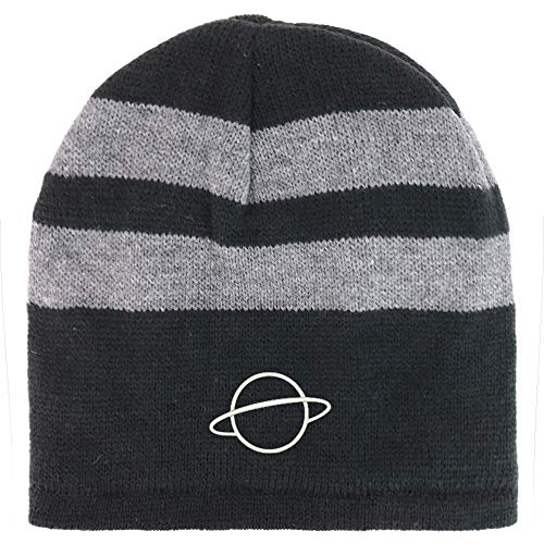 Trendy Apparel Shop Planet Embroidered Fleece Lined Striped Short Beanie