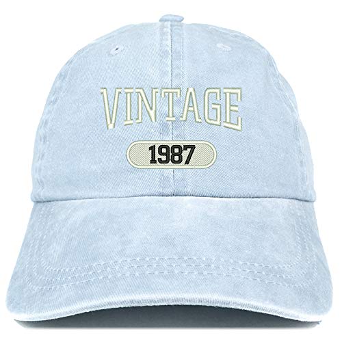 Trendy Apparel Shop Vintage 1987 Embroidered 34th Birthday Soft Crown Washed Cotton Cap