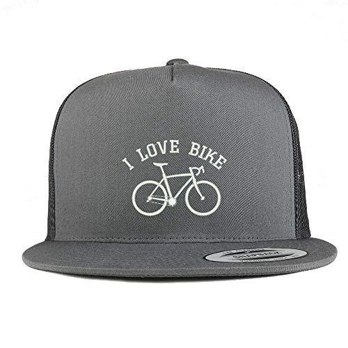 Trendy Apparel Shop I Love Bike Embroidered 5 Panel Flatbill Mesh Cap
