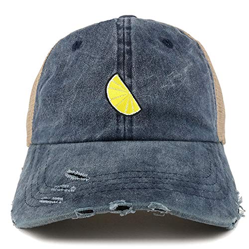 Trendy Apparel Shop Lemon Patch Pigment Dyed Mesh Back Frayed Bill Trucker Cap