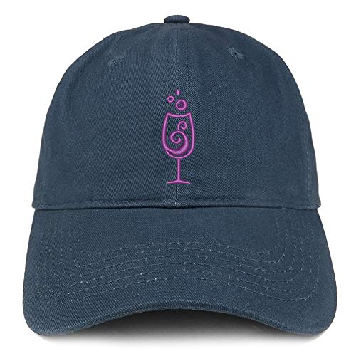 Trendy Apparel Shop Wine Glass Embroidered Soft Crown 100% Brushed Cotton Cap
