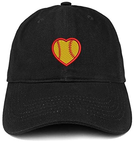 Trendy Apparel Shop Softball Heart Quality Embroidered Low Profile Brushed Cotton Dad Hat Cap