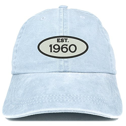 Trendy Apparel Shop Established 1960 Embroidered 61st Birthday Gift Pigment Dyed Washed Cotton Cap