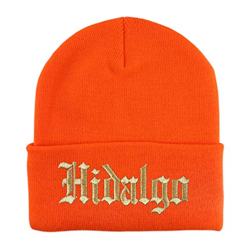 Trendy Apparel Shop Old English Hidalgo Gold Embroidered Acrylic Knit Beanie Cap