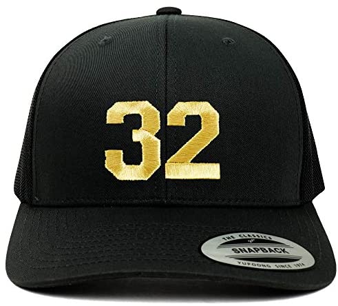 Trendy Apparel Shop Number 32 Gold Thread Embroidered Retro Trucker Mesh Cap