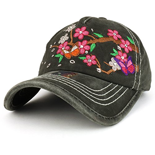 Trendy Apparel Shop Cherry Blossom Embroidered Stitch Multi Color Baseball Cap