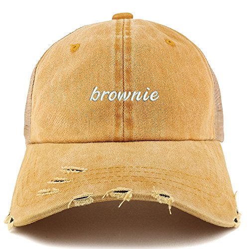 Trendy Apparel Shop Brownie Embroidered Frayed Bill Trucker Mesh Back Cap