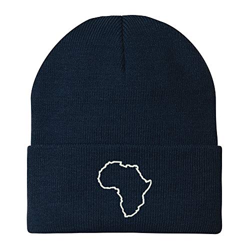 Trendy Apparel Shop Africa Map Outline Embroidered Winter Long Cuff Beanie