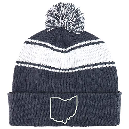 Trendy Apparel Shop Ohio State Outline Two Tone Pom Striped Long Beanie Hat