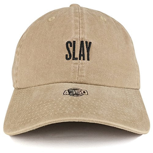 Trendy Apparel Shop Slay Embroidered Pigment Dyed Washed Unstructured Baseball Cap