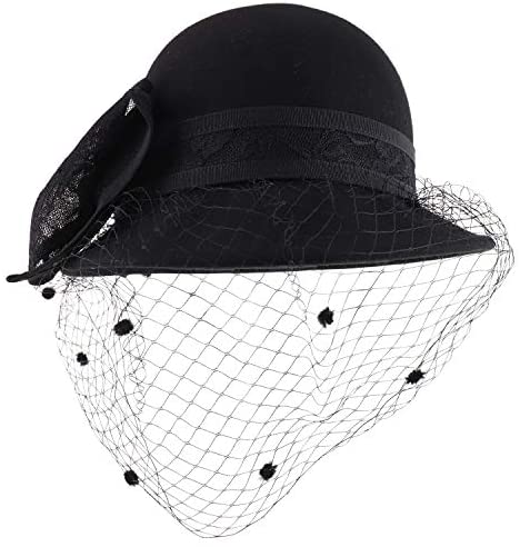 Trendy Apparel Shop Wool Felt Lace Bow Cloche Hat with Mesh Net