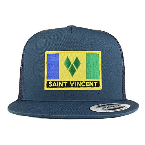 Trendy Apparel Shop St. Vincent Flag 5 Panel Flatbill Trucker Mesh Snapback Cap