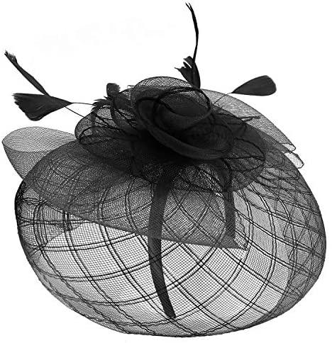 Trendy Apparel Shop Large Criss Cross Mesh Swirl Bow Fascinator with Feather